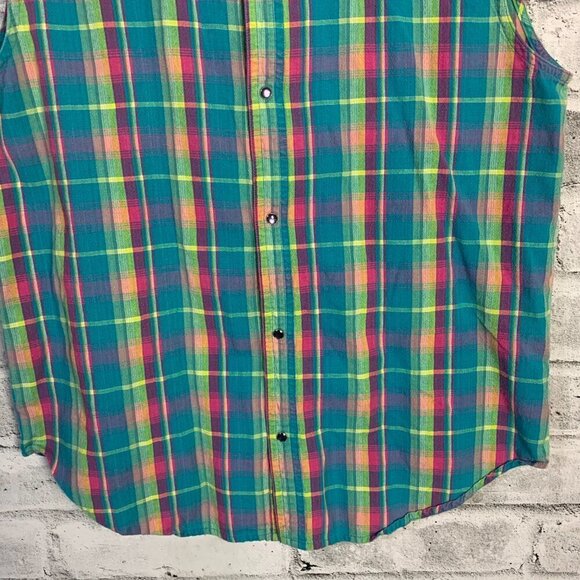 Ely Vintage Pearl Snap Plaid Sleeveless Button Down Western Shirt - Picture 3 of 8
